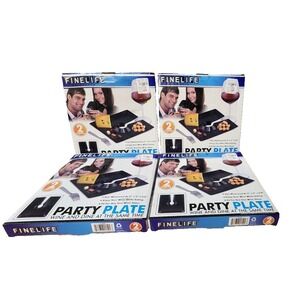 Lot Of 4 ''Wine‎ N Dine" Party Plates 9x9x.8 Black New Set of 2 (Total 8)